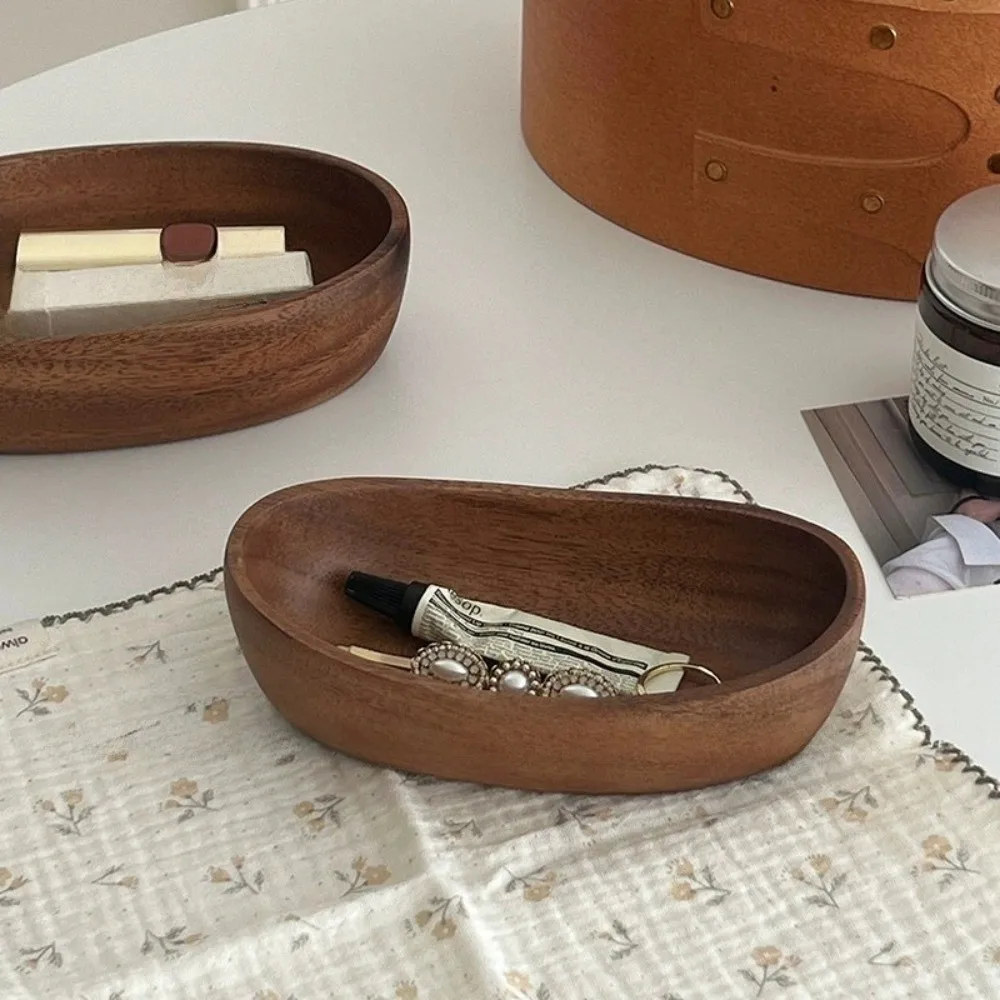 

Retro S/M/L Jewelry Storage Box Walnut Large Capacity Entrance Key Organizer Boat Shape Desktop Storage Box
