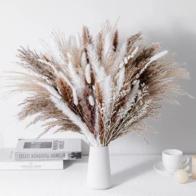 

45cm Natural Dried Pampas Grass Bouquet Boho Home Decor Bouquet Phragmites Dried Flowers for Wedding Home Decorations