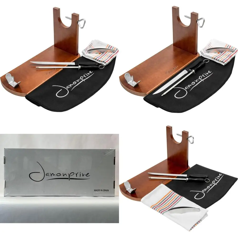 

Ham Stand Lacquered with Knife, Sharpener, Cover, Cloth, Tongs - Ideal for Serrano, Iberico, Italian Prosciutto