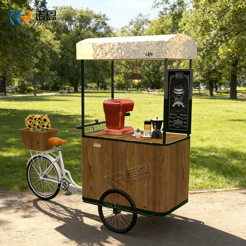

Portable Ice Cream Cart Luxury Dessert Kiosk Snack Coffee Street Outdoor Portable Beverage Push Cart For Outdoor Street