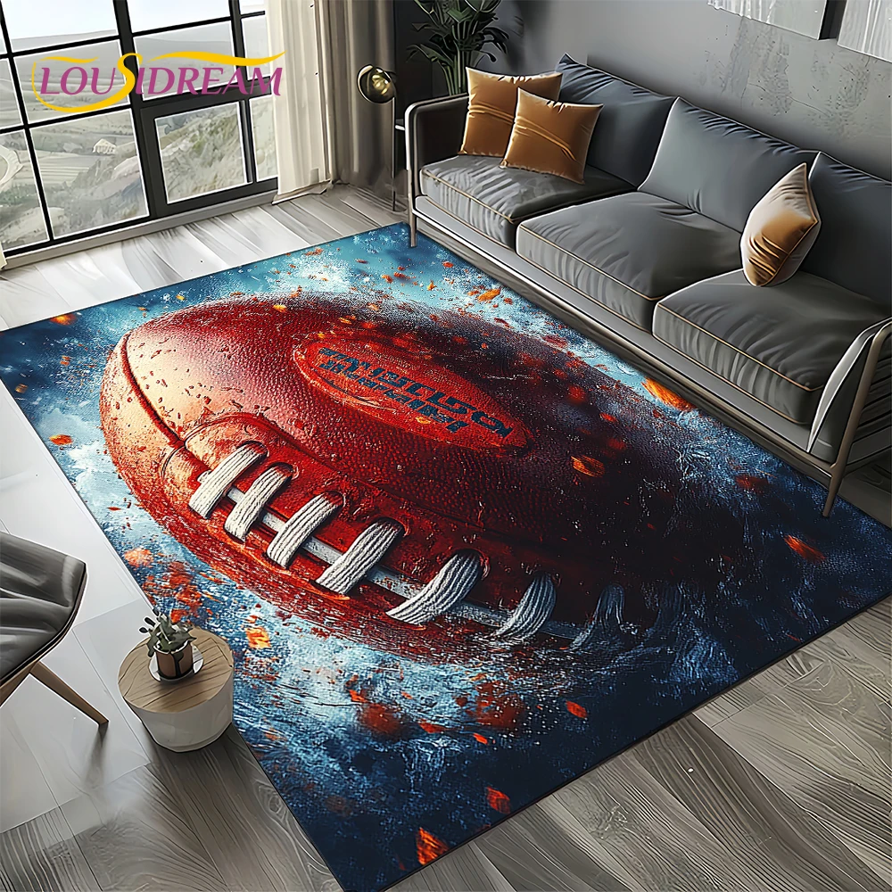 2025 Rugby Field Rugby American Football Cartoon Rug for Living Room Bedroom Home Sofa Decoration,Area Rug Non-slip Floor Mat