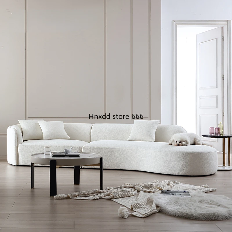 Italian simple cream teddy fleece curved sofa