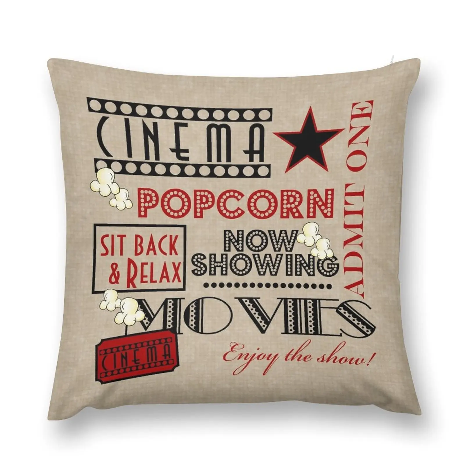 Movie Theater Cinema Admit one ticket Pillow-Red Throw Pillow Pillow Cases Decorative New year pillow