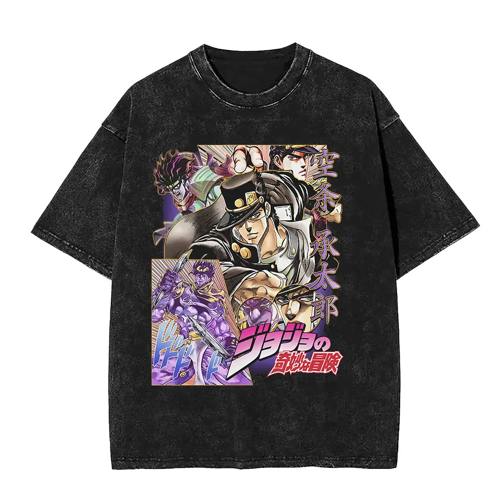 خمر غسلها أنيمي جوجو غريب مغامرة تي شيرت محمد أفول الجرافيك تي شيرت الرجال النساء القطن عادية المتضخم تي شيرت