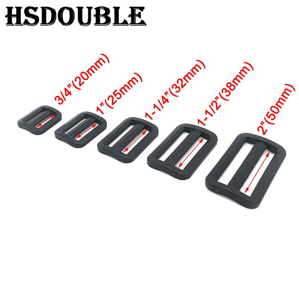 10 Pcs/Pack Plastic Black Curve Tri-Glide Slider Adjustable Buckle for Bags Webbing