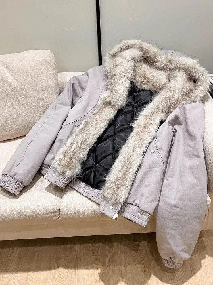 2025 New Women Winter Thickened Fur Collar Warm Jacket Zipper Hoodie Men Couple Fashion Fashion Fashion Casual Loose Jacket Tops