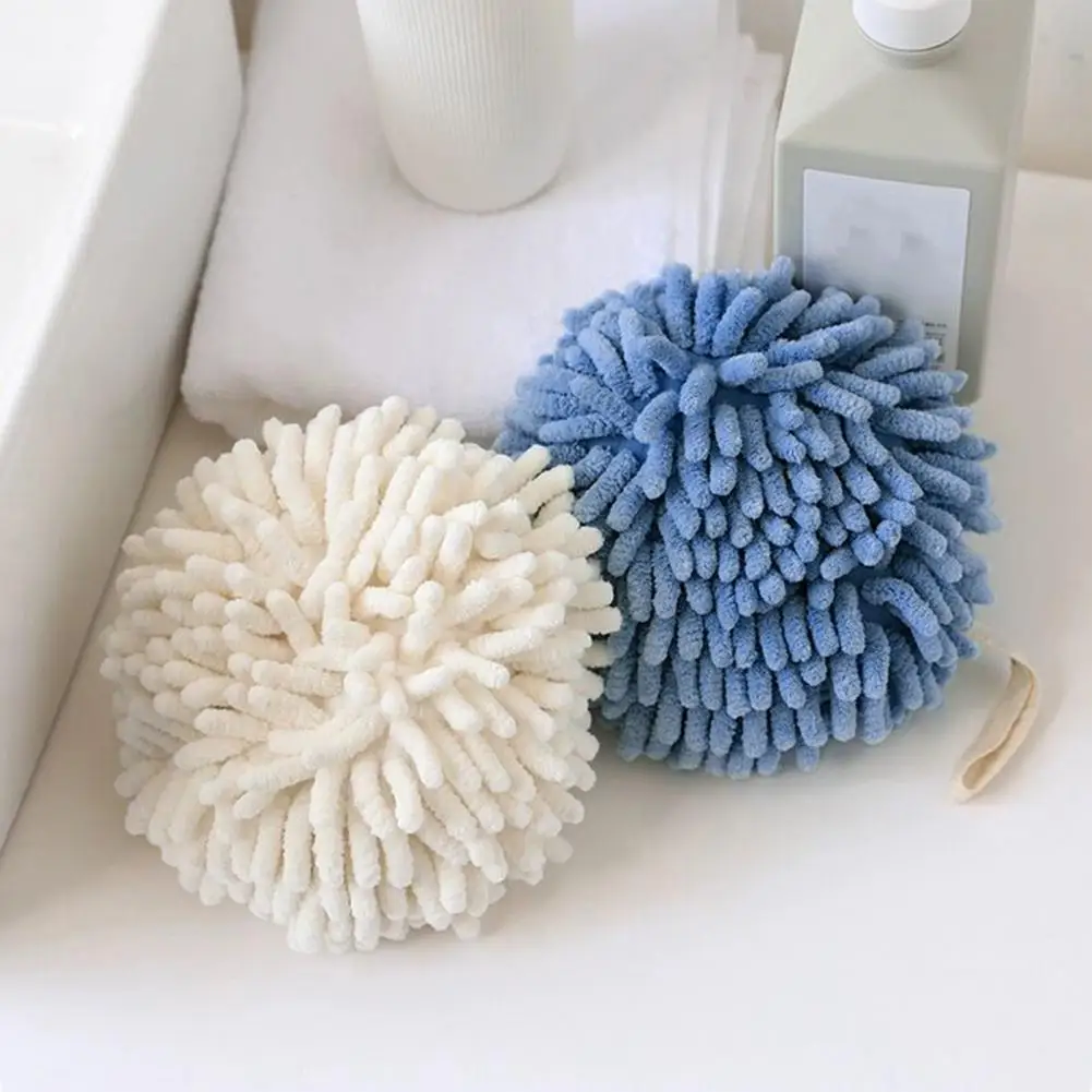 Bathroom Hand Towel Soft Chenille Hand Towel with Hanging Strap for Kitchen Bathroom Highly Absorbent Superfine Fiber Wipe Towel