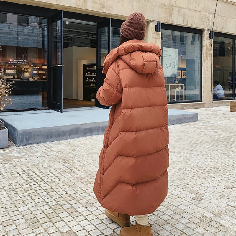 Long Winter Coat for Women, Female Hooded Jacket, Casual Down Jacket, Loose Windproof Outerwear, New Korean Fashion, 2024