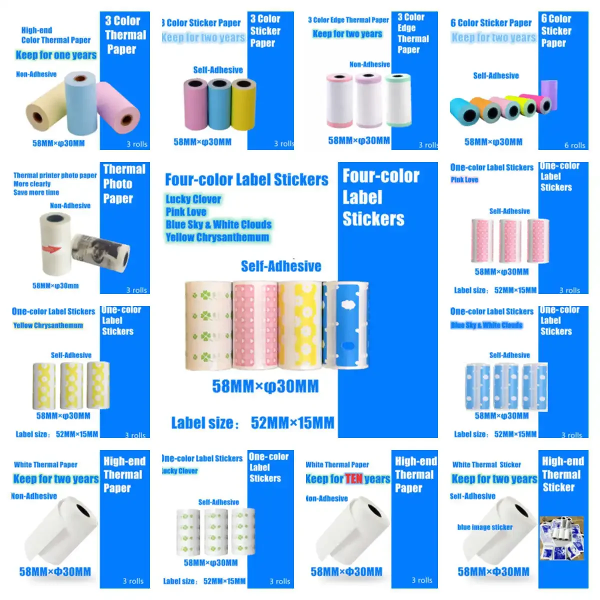 3 rolls 57x30mm thermal Label Sticker Receipt Paper for 58mm A6 peripage printers Soft Silicone Protection Case