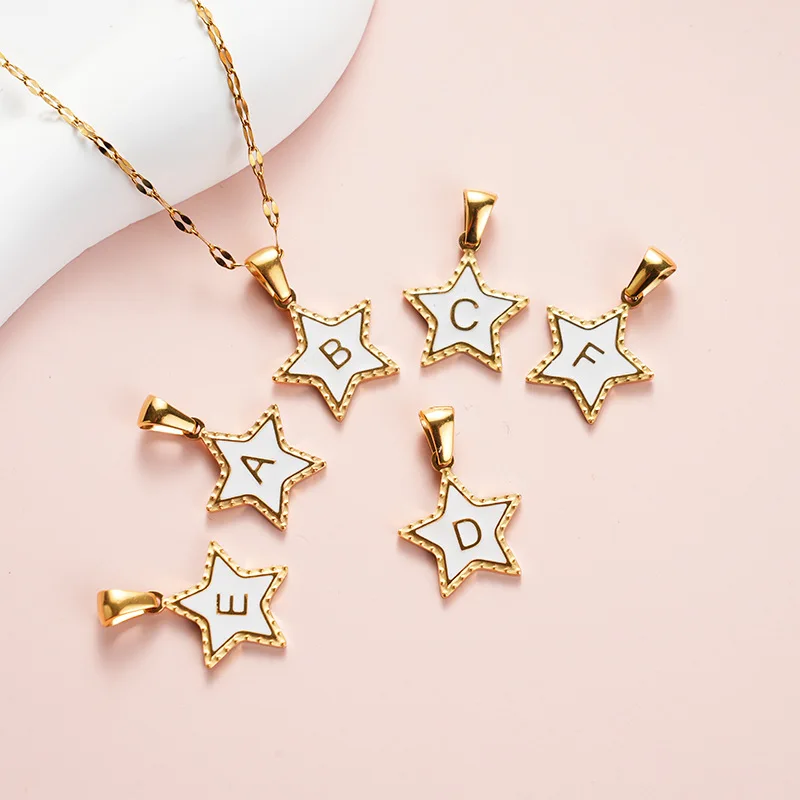 Alphabet Jewelry Stainless Steel 18K Gold Plated Enamel Capital 26 A-Z Initial Letters Star Pendant Necklace