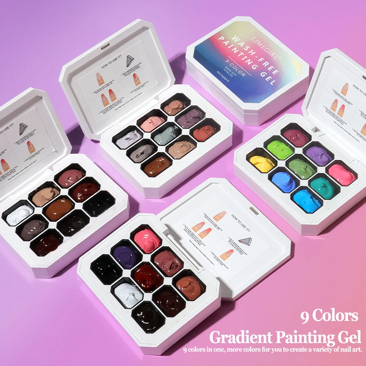 LIMEGIRL 9 Color Gradient Painting Gel Nail Art Design DIY Solid Gel Nail Polish Quickly Carved Petal Nail Painting Gel