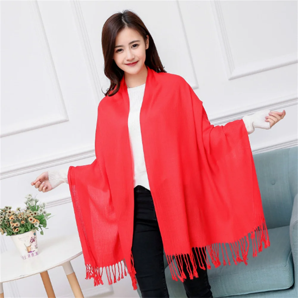 Fashion Solid Color Women Scarf Hijabs Tassels Long Lady Shawls Cashmere Scarves Wraps 190*70cm