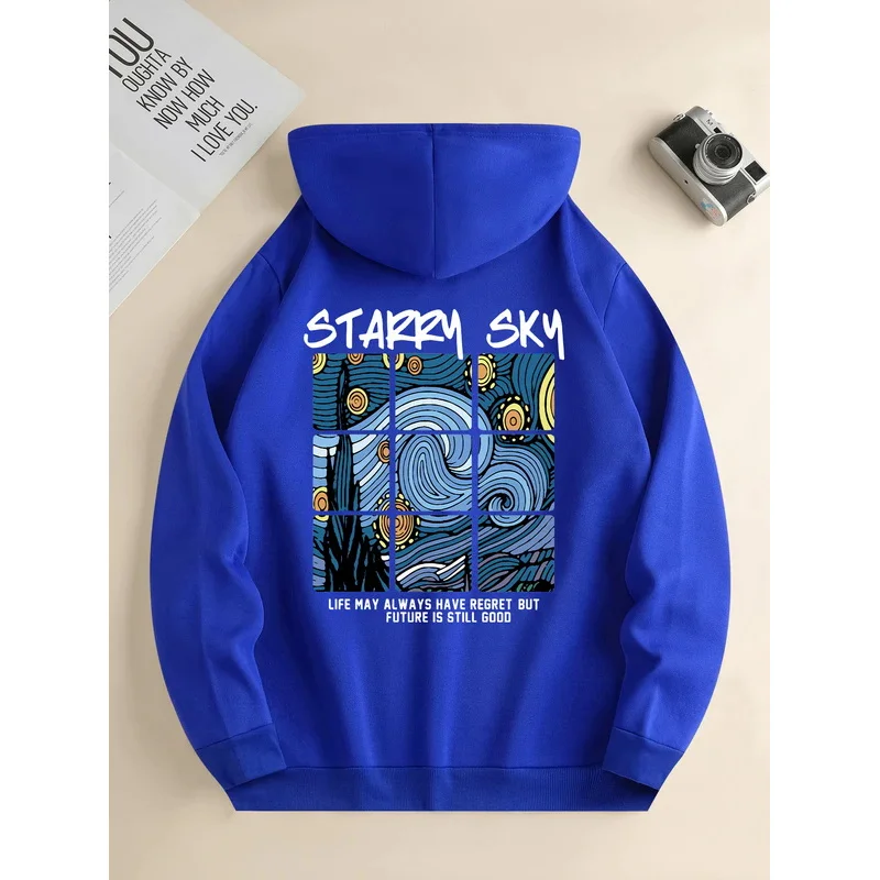 

Men's new fashion hoodie, casual daily drawstring hooded sweatshirt surf print, front kangaroo pocket, men's jacket