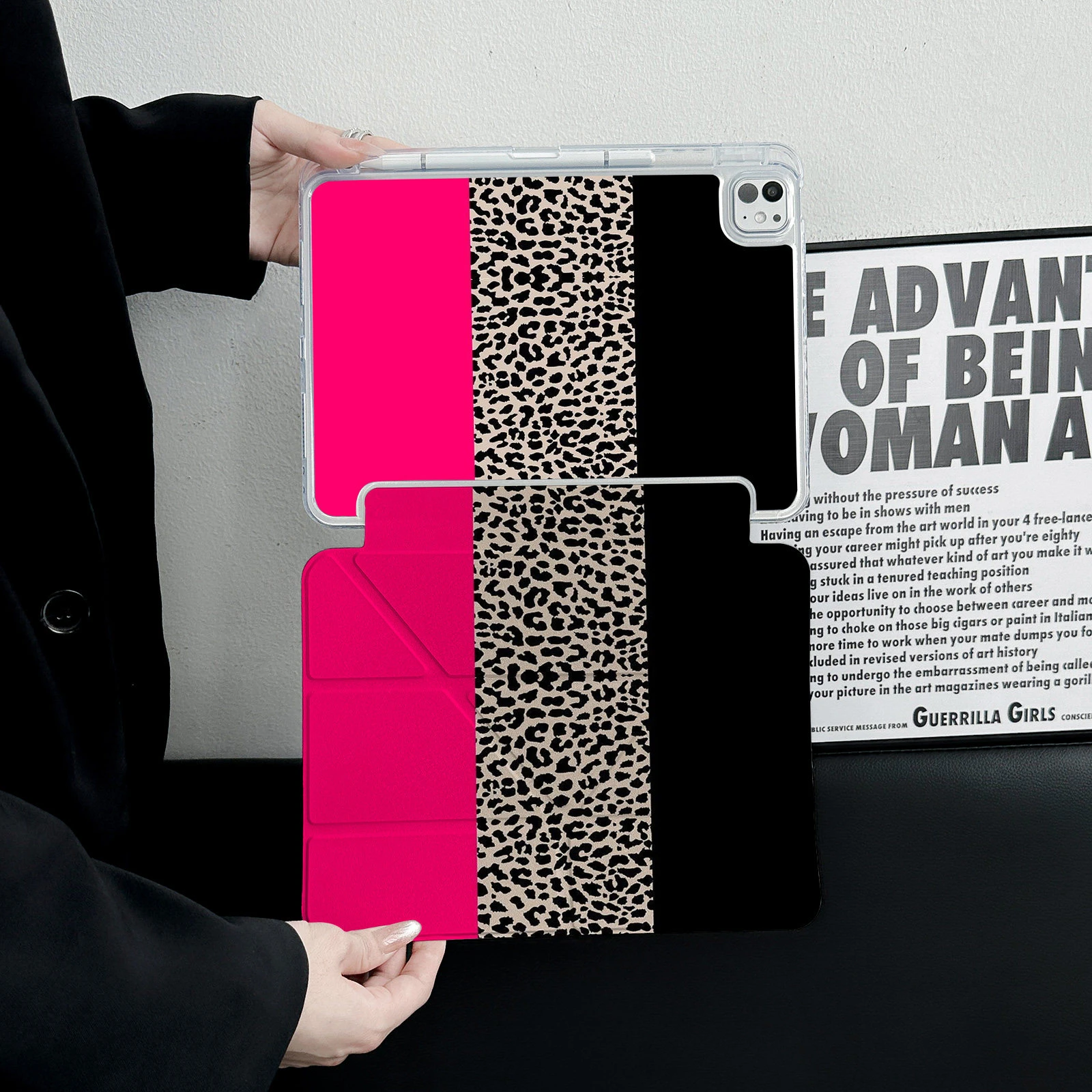 Hot Pink Leopard Three Color Block Y2K Cover For iPad Pro 13 11th M5 M4 12.9 A16 10 8 7 9th 10th Air 11 M2 M3 Mini Tablet Case