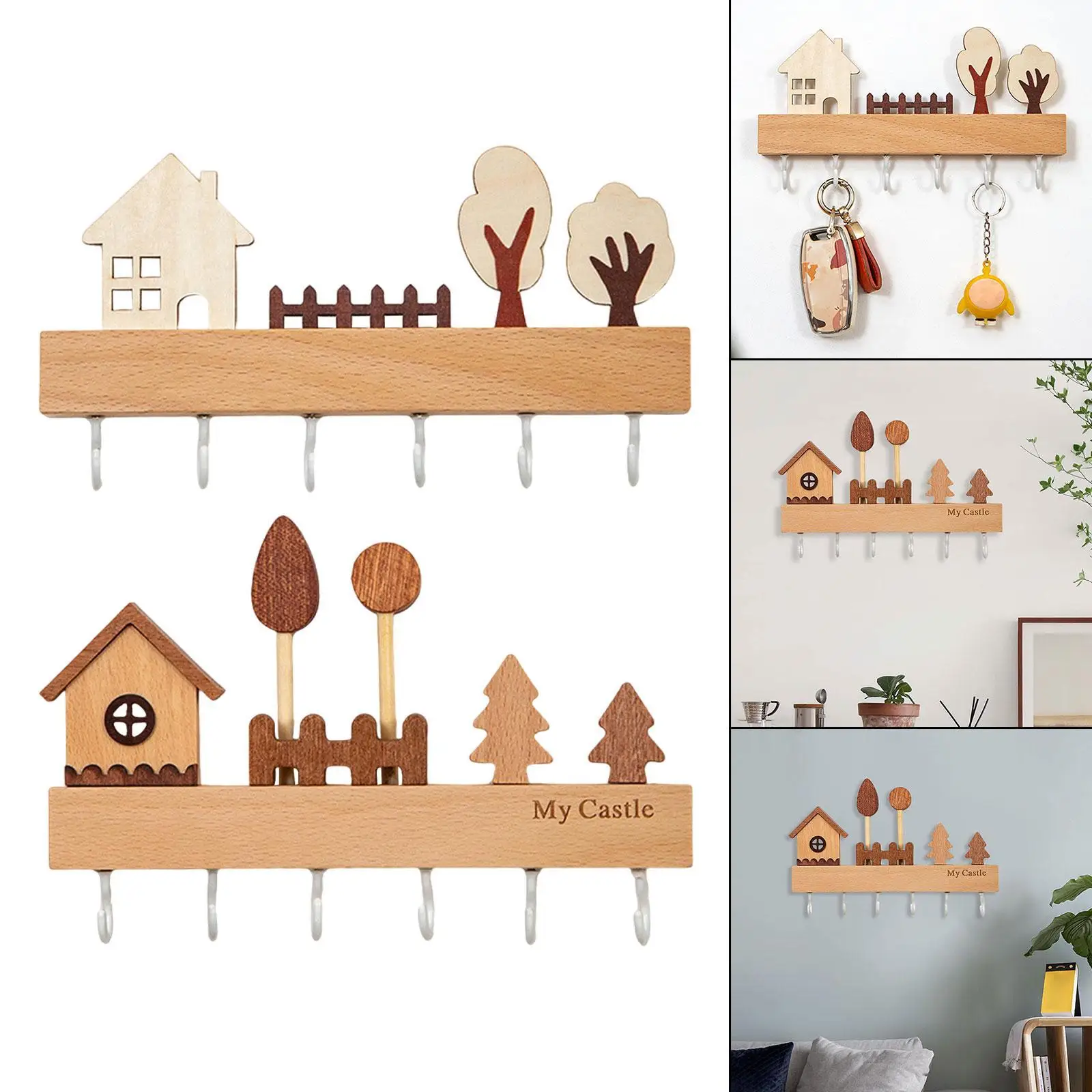 

Деревянный держатель для ключей, настенный подвесной в деревенском стиле, настенный для крыльца домашнего офиса