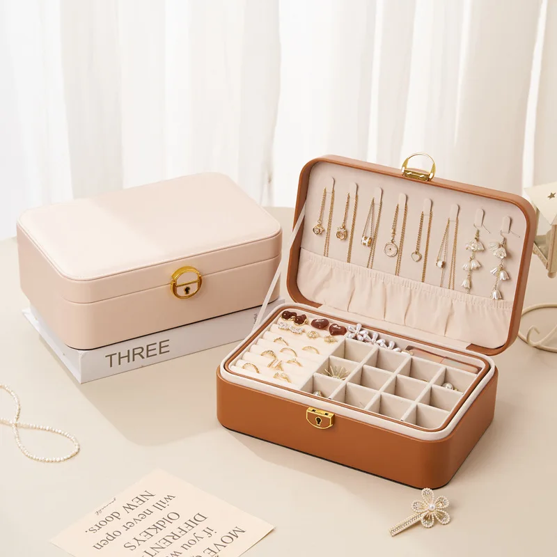 Light luxury lockable jewelry storage box, ring necklace bracelet, earring jewelry box, dust-proof protection jewelry