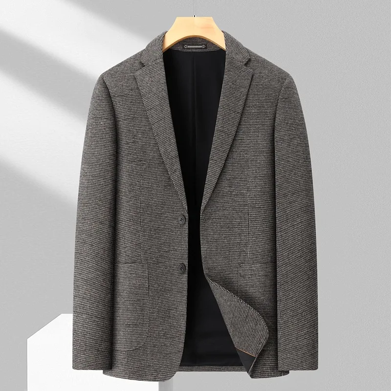 KIDWHXR Man Suit Coat Vintage Patchwork Single-breasted Men Blazer Slim Long Sleeve Pocket Male Business Casual Outerwear