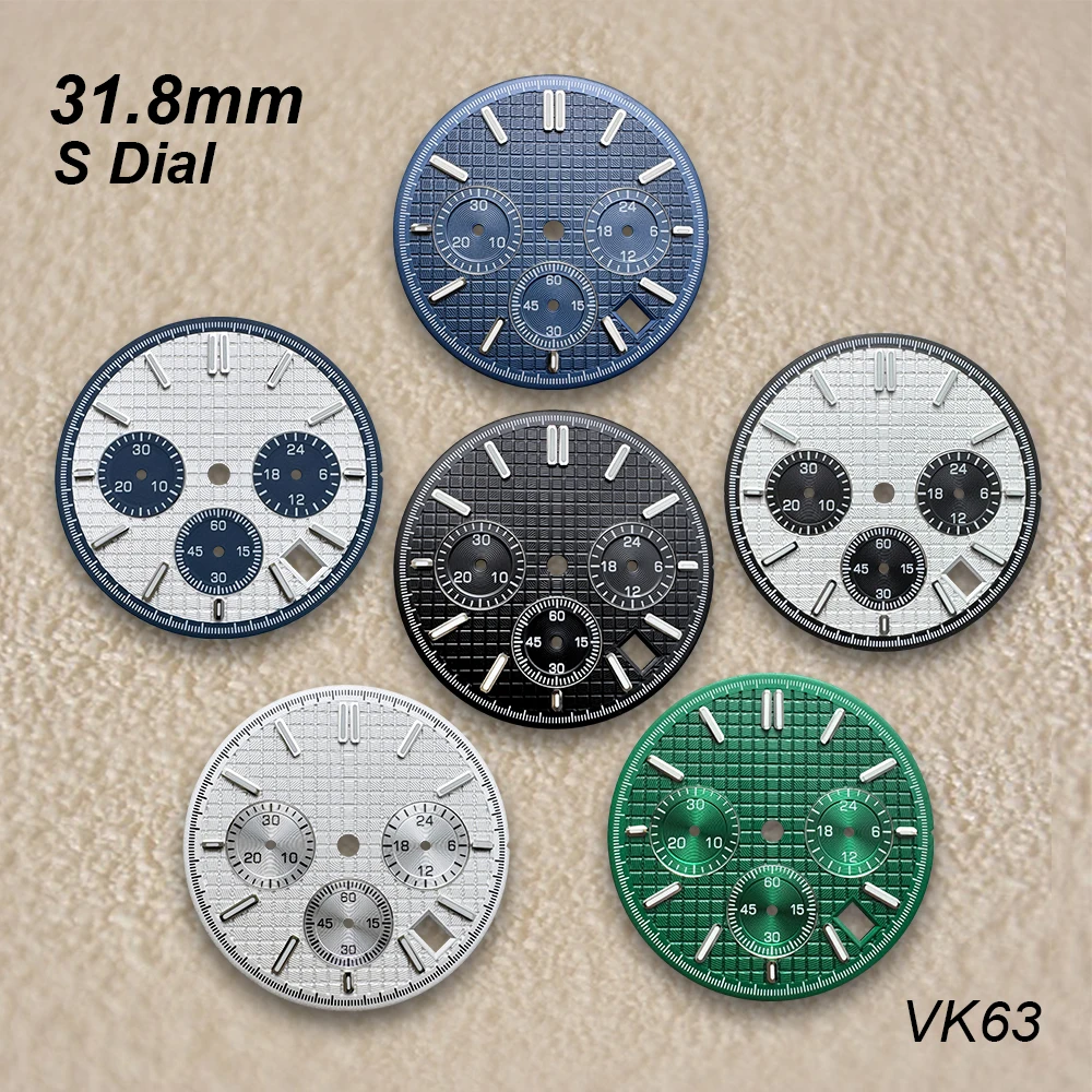Cadran en chêne Panda avec Logo S, 31.8mm, adapté au mouvement à Quartz VK63, vert lumineux, accessoires de Modification de montre de haute qualité
