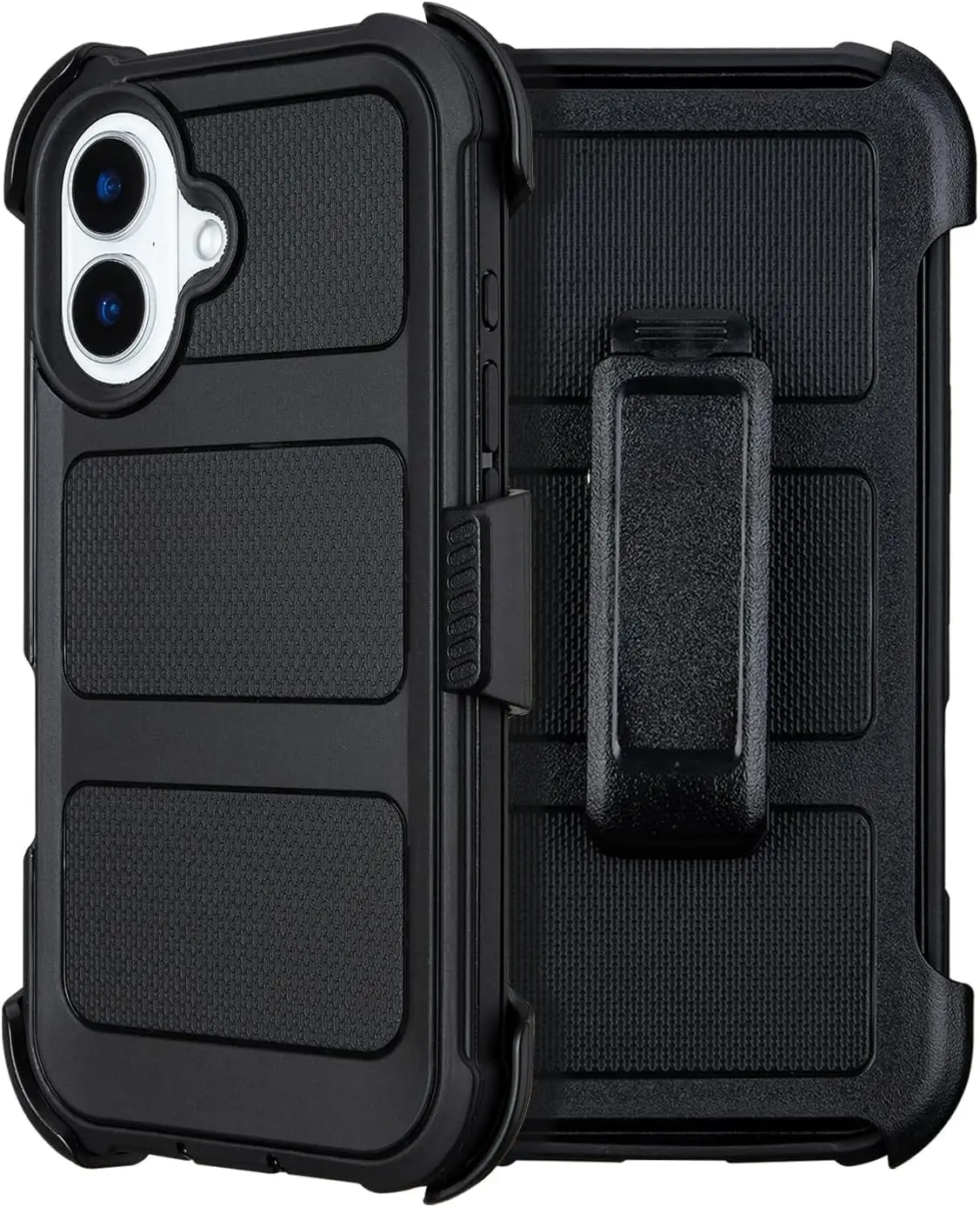 

Rugged iPhone 16 Case with Clip and Kickstand, Heavy Duty Protection, Anti-Drop Design in Black