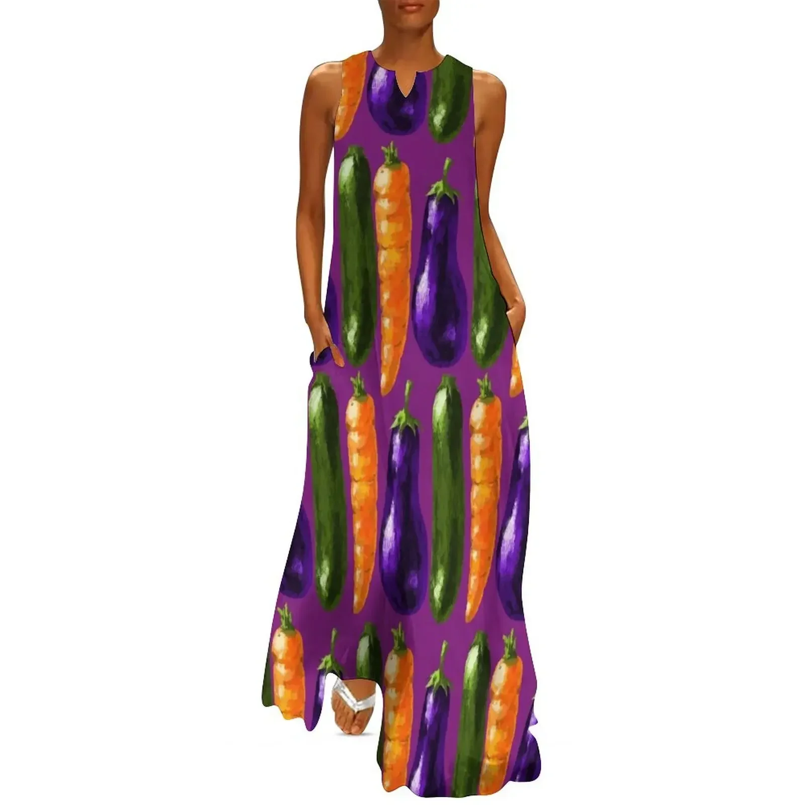 

Carrot, Eggplant, Zucchini, Oh MY! Long Dress dress summer 2025 women summer dress korean women Woman dresses