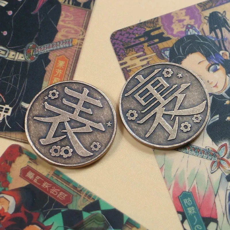 Anime Coin Kimetsu No Yaiba Tsuyuri Kanao Kochou Shinobu Collection Alloy Metal Tokens Commemorative Coins Props