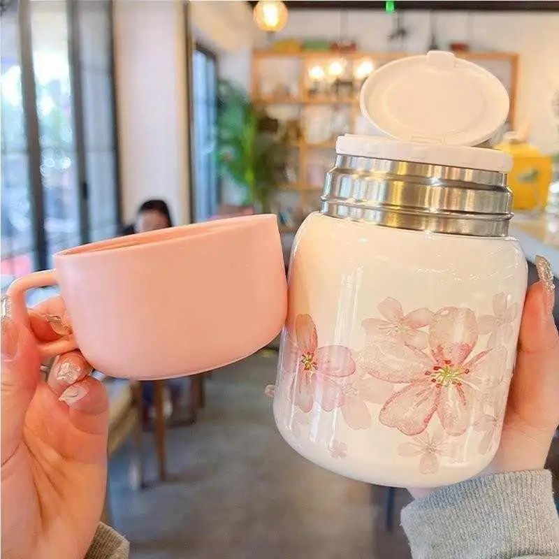 Stainless Steel Wide-Mouth Insulated Breakfast Cup Portable Soup Mug for Office Workers Glutinous Rice Porridge Silver Ear Soup