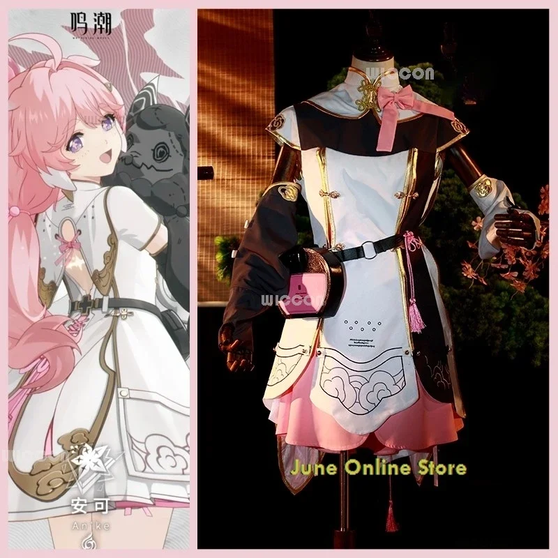 Ondas Encore Cosplay fantasia para meninas, roupa de evento de jogo Anime, gravata borboleta rosa Halloween, roupa feminina adulta bonito, novo, 2024, Wuthering