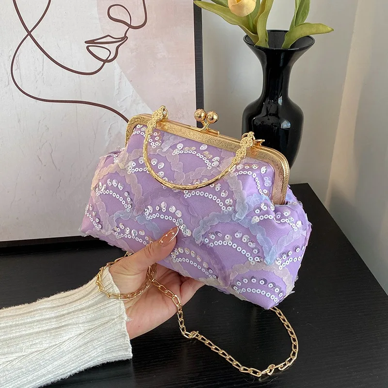 

Luxury Sequins Women's Chain Crossbody Bag Vintage Lace Female Shell Shoulder Bags Ladies Dinner Party Clutch Purse Handbags
