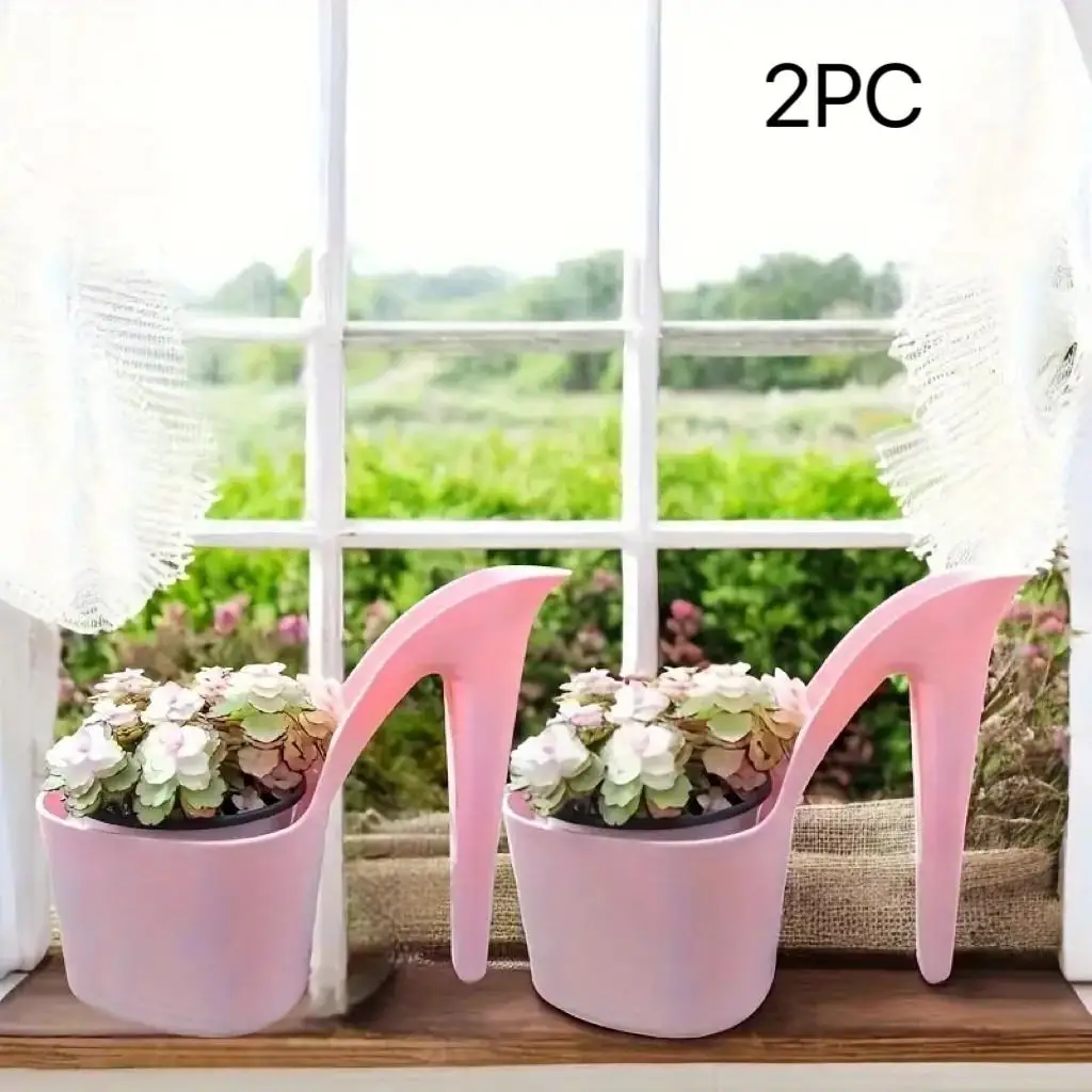 2 high-heel shoe planters, available in pink color, suitable for indoor and outdoor plants, high-heel design, ideal for office desks, bedrooms, living rooms, and windowsills