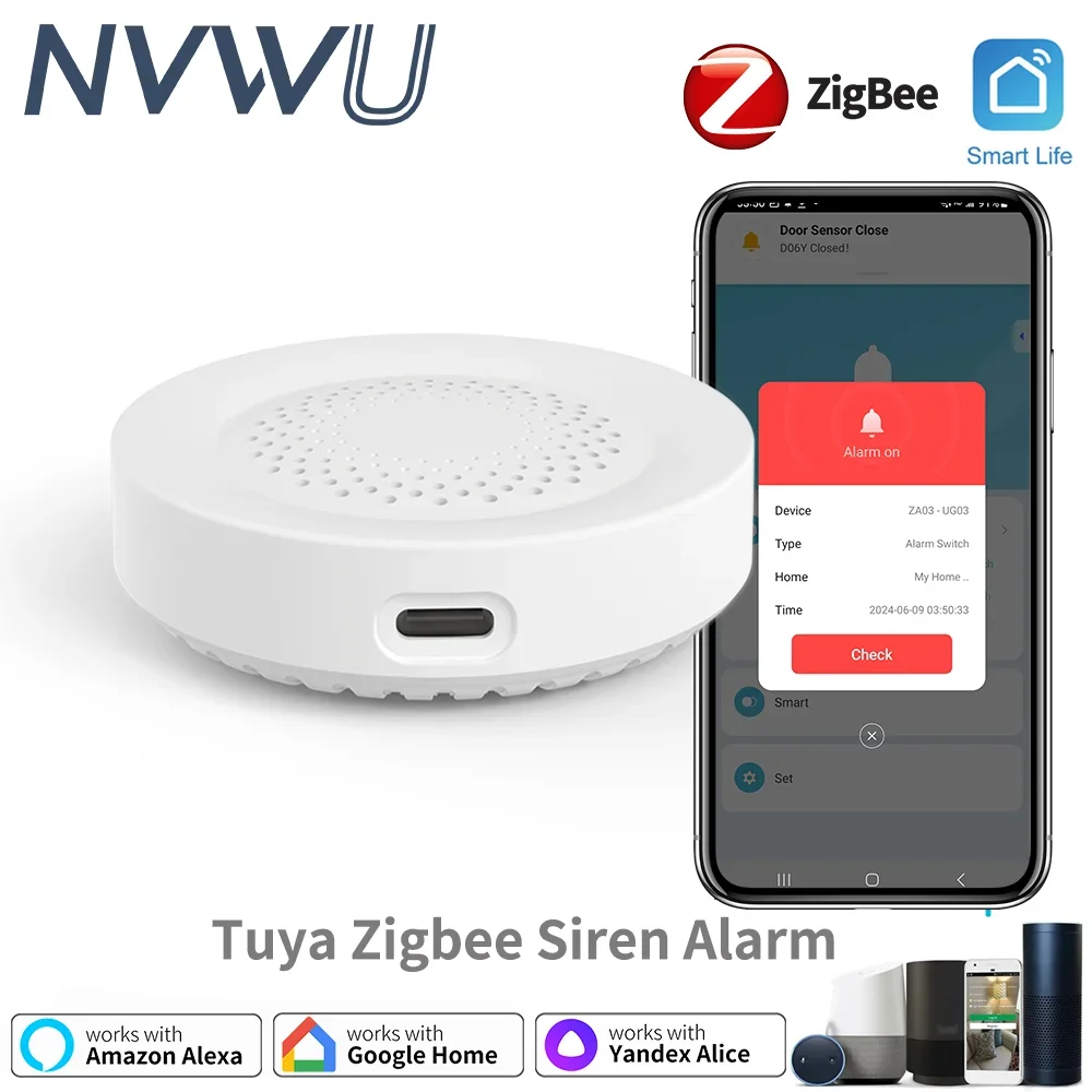 

Tuya Smart Siren Alarm For Home Security With 100dB Speaker Require Tuya Zigbee Hub Works With Google Home Yandex Alice Alexa