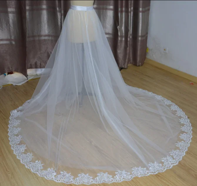 white Detachable Bridal Skirt Wedding Overskirt 2 Layers Removable Tulle Skirt with Lace Bridal Tulle Overskirt custom size