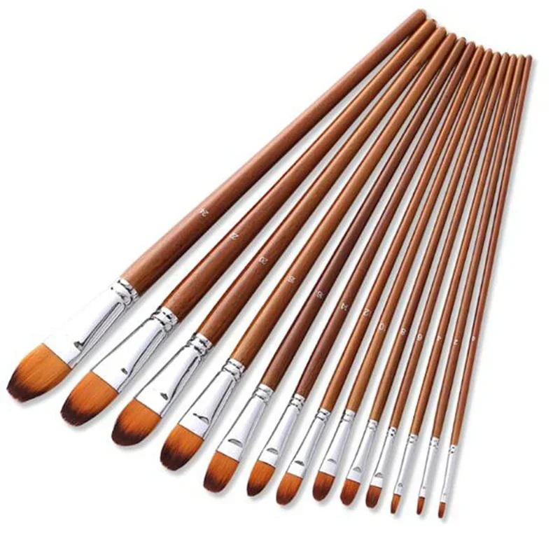 13Pcs/Set Nylon Hair Watercolor Paint Brushes Different Shape Round Plain Tip Gouache Painting Brush Set Art Supplies