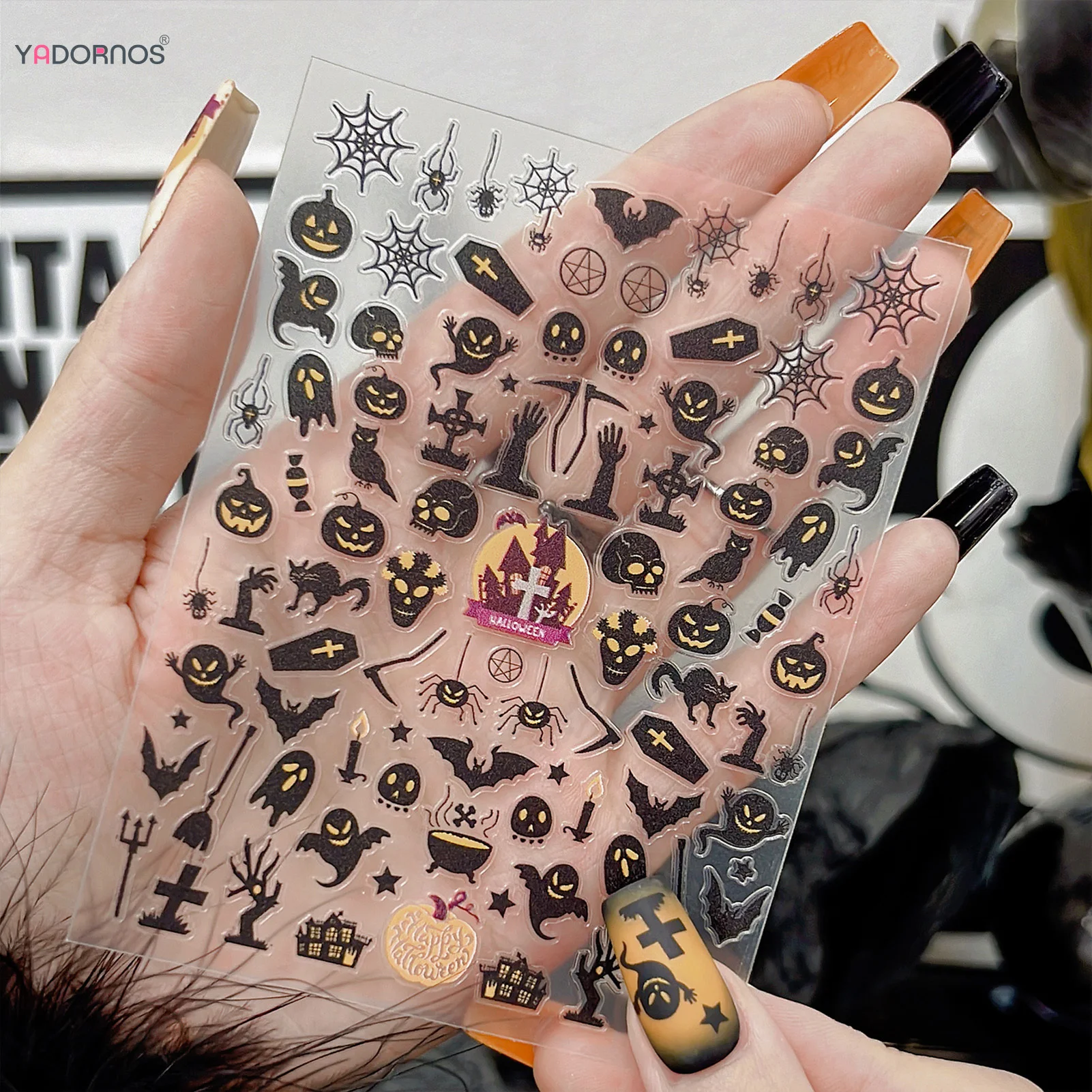 할로윈 네일 스티커 - 호박 박쥐 유령 거미 디자인 네일 데칼 - 여성 소녀들을 위한 방수 DIY 귀신 네일 아트 스티커