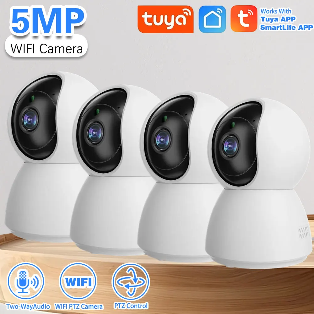 Mini Tuya 5MP WiFi PTZ Telecamera IP Baby Monitor Visione notturna Monitoraggio automatico umano Video Smart Life Telecamera di sorveglianza domestica