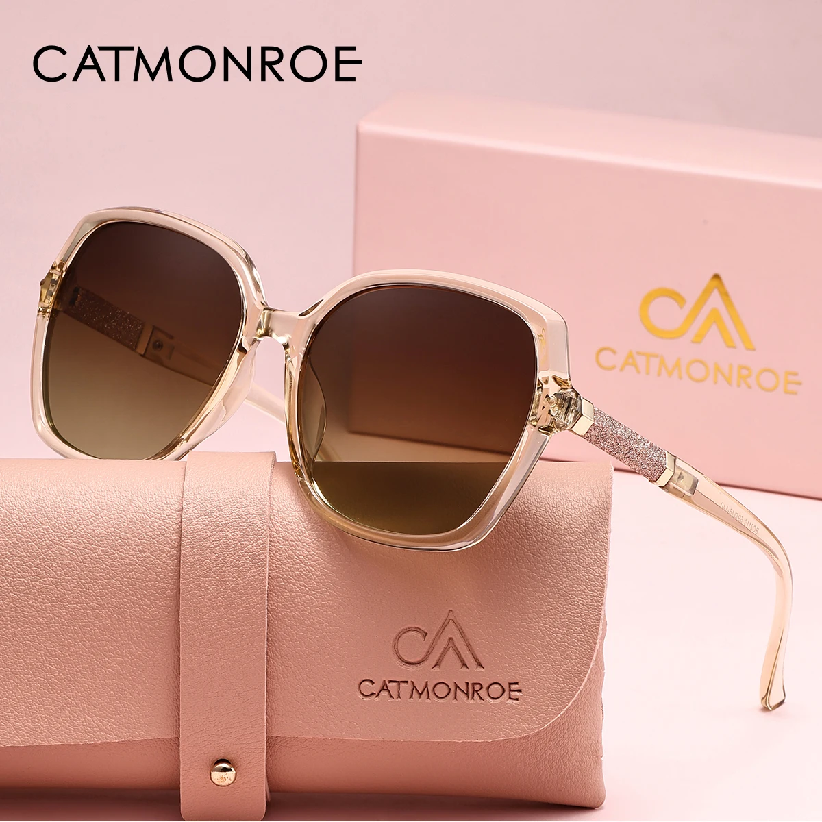 CATMONROE Luxus Polarisierte Frauen Sonnenbrille Schmetterling Rahmen Rosa Geschenk Box Mode UV400 Sonnenbrille Bekleidung Zubehör