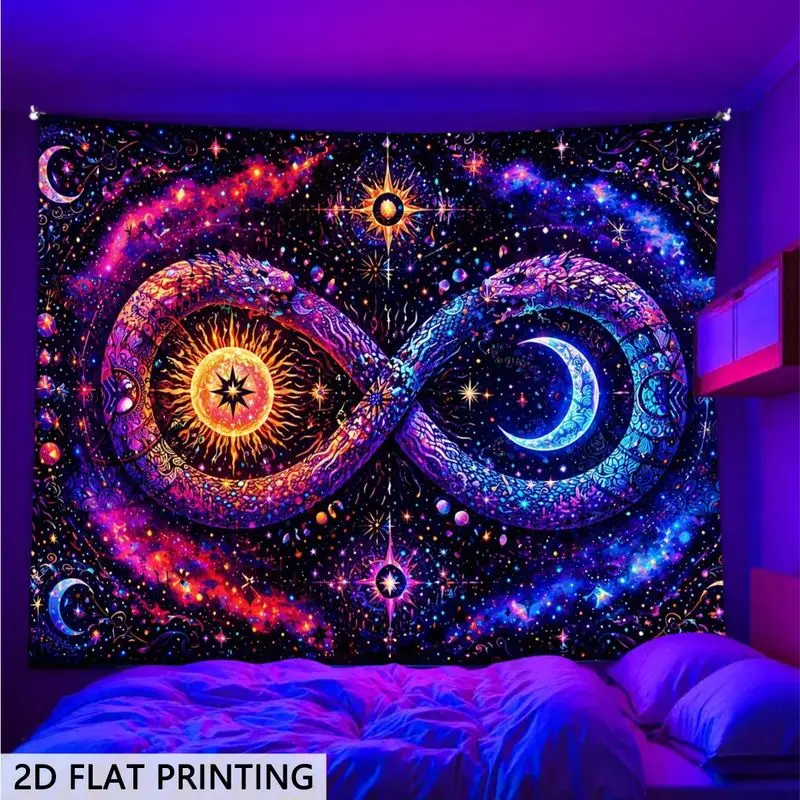 VIKAMA Mystic Sun Moon Snake Wall Hanging Infinity Cosmic Art For Dorm Living Room Celestial Aesthetic Background Home Decor