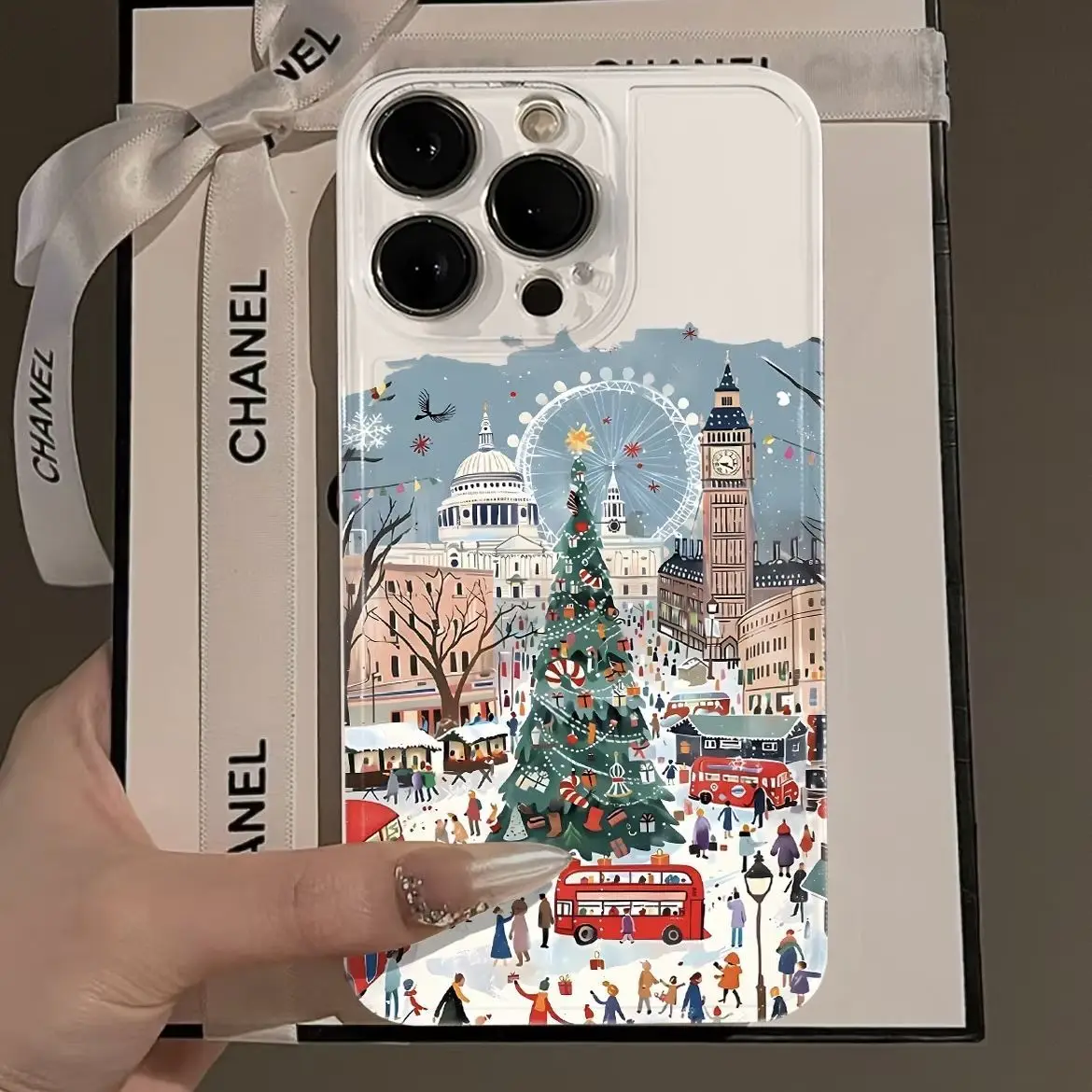 الشتاء عيد الميلاد في لندن جراب هاتف آيفون 17 16 15 14 13 12 11ProMax XR XS MAX 78PLUS الهواء MINI INS هدية غطاء شفاف