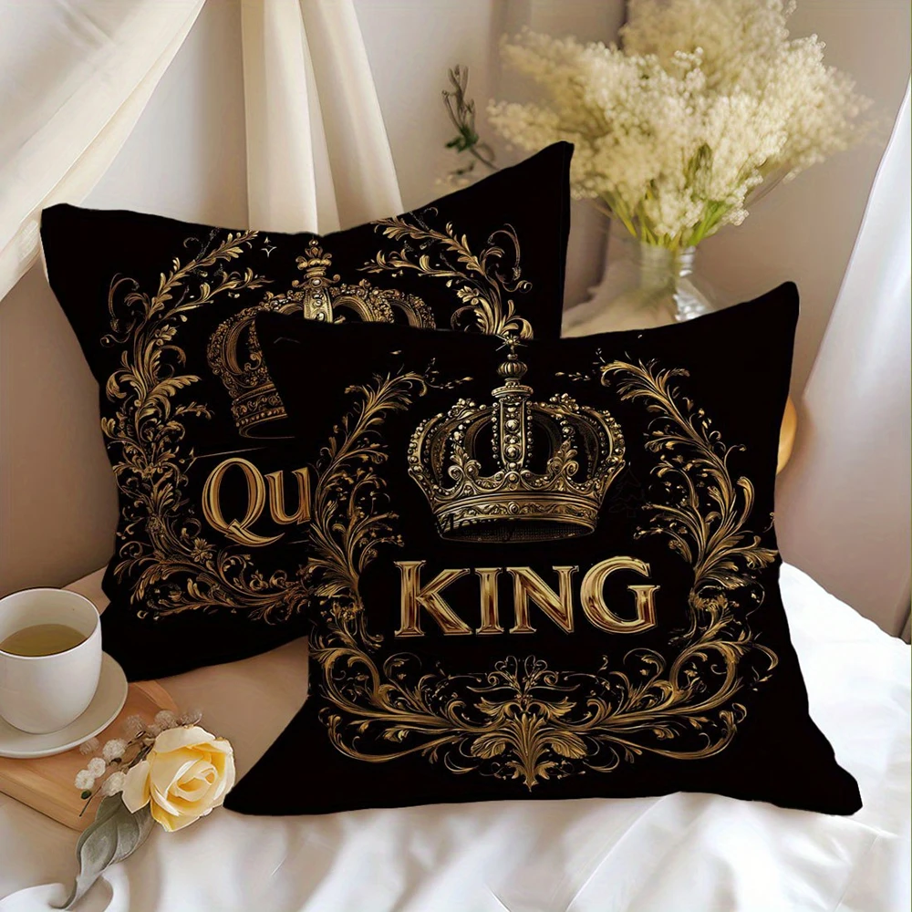 2pcs Luxury King and Queen Crown Throw Pillow Covers Romantic Couple Home Decor Cushion Cases for Bedroom Sofa Living Room view 5