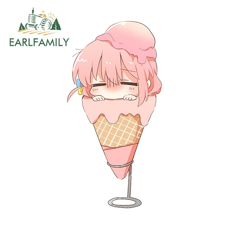EARLFAMILY 13cm for hitori Kita Ikuyo Chibi Cute Funny ice cream Car Stickers Fashionable Sunscreen Scratch-Proof Decor Vinyl