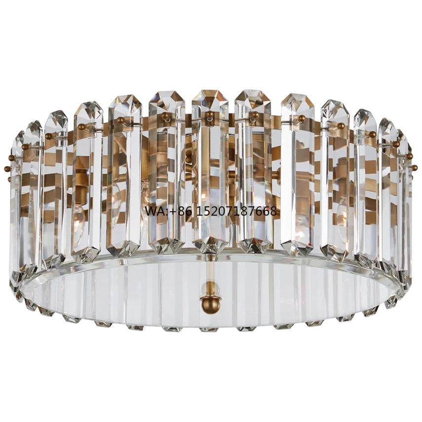 American Retro Round Villa Modern K9 Crystal Flush Mount  Luxury