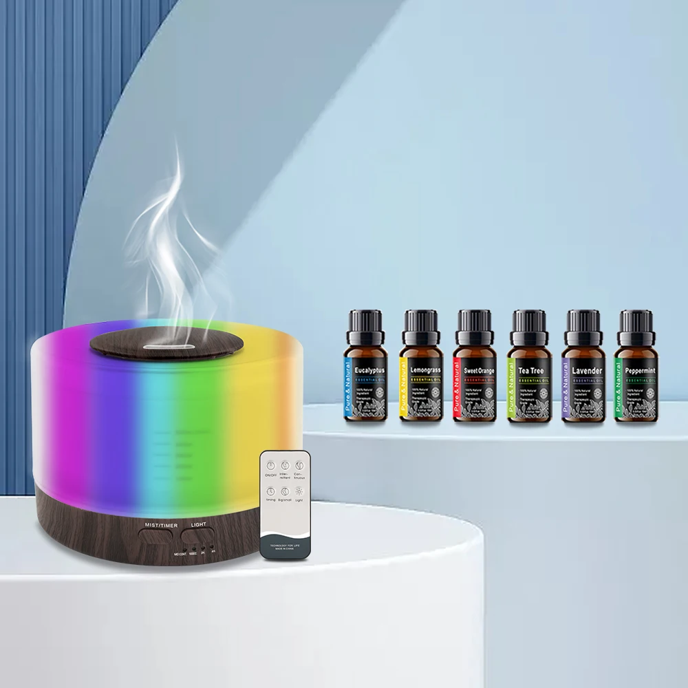 

Ultrasonic 550ml Essential Oil Humidifier | Touch Control & Remote Operated Wood Grain Diffuser with 7 LED Colors