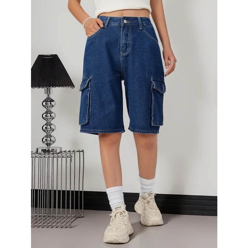 

Denim Shorts Women Denim Summer Casual American Fashion Workwear Pocket Simple Versatile Jeans Spring