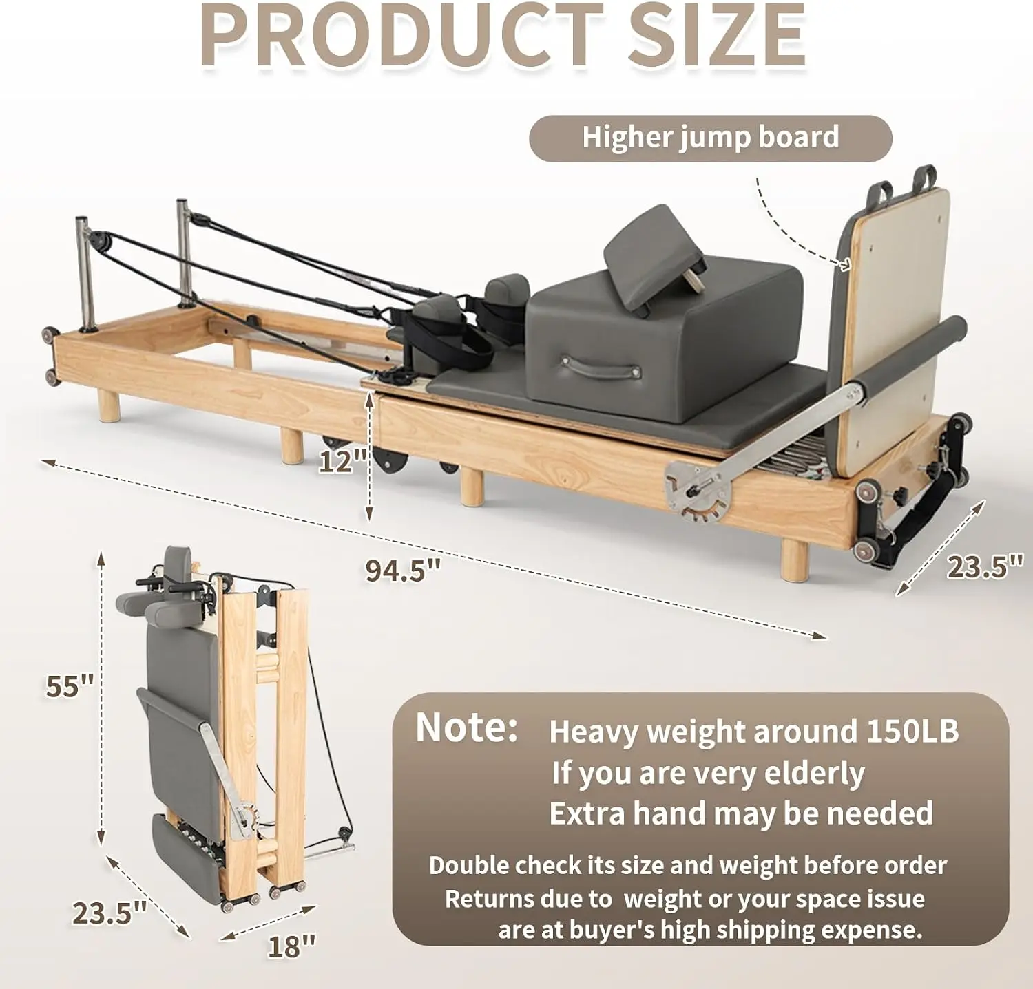 Pilates Reformer Machine, Wood Foldable Pilates Machine Equipment for Home Workout