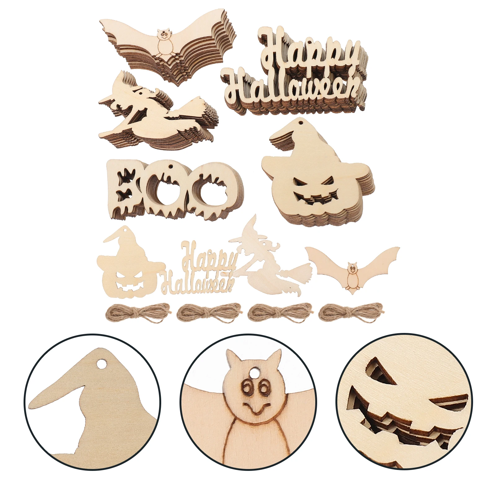 

50pcs Halloween Wood Cutouts Lightweight Durable Decorations DIY Crafts Hanging Wall FestiveHaunted House Wooden Chips Gifts