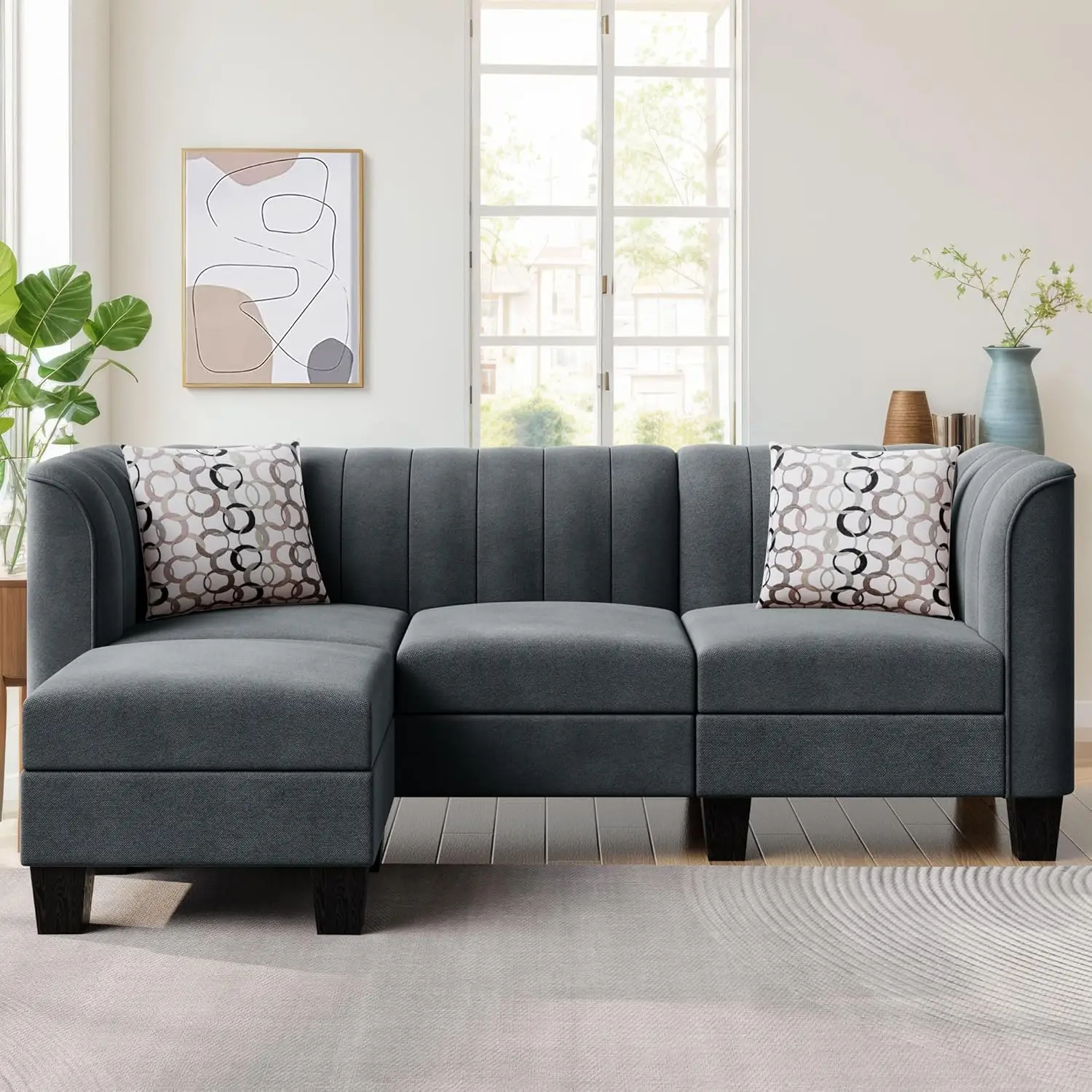 79'' Sectional Sofa for Living Room Small 3-Seat L Shaped Couch with Linen Fabric Convertible Sofa with Chaise Clearance Set