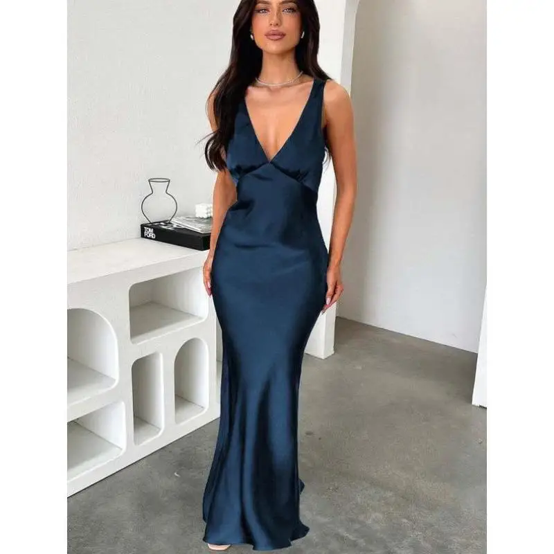 

Ele Pure Color Silk Satin Formal Dr для женщин Новая трансграничная модель Seven-Quarter Sve Осенний сезон Повседневная спортивная одежда...