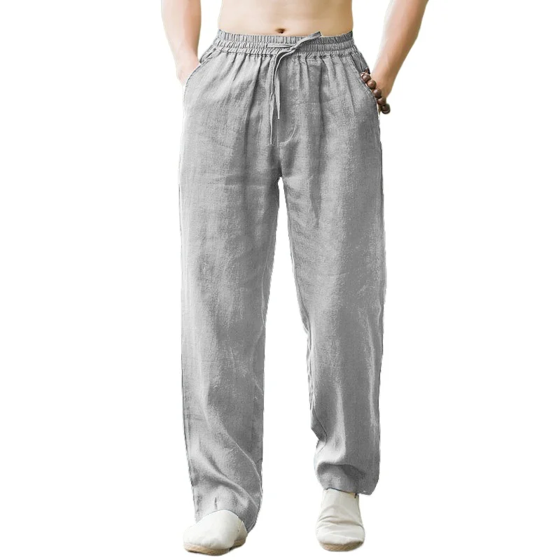 New Men\'s Linen Pants Sweatwear Solid Color Breathable Trousers Cotton Fitness Lightweight Casual Summer Men Beach Pants