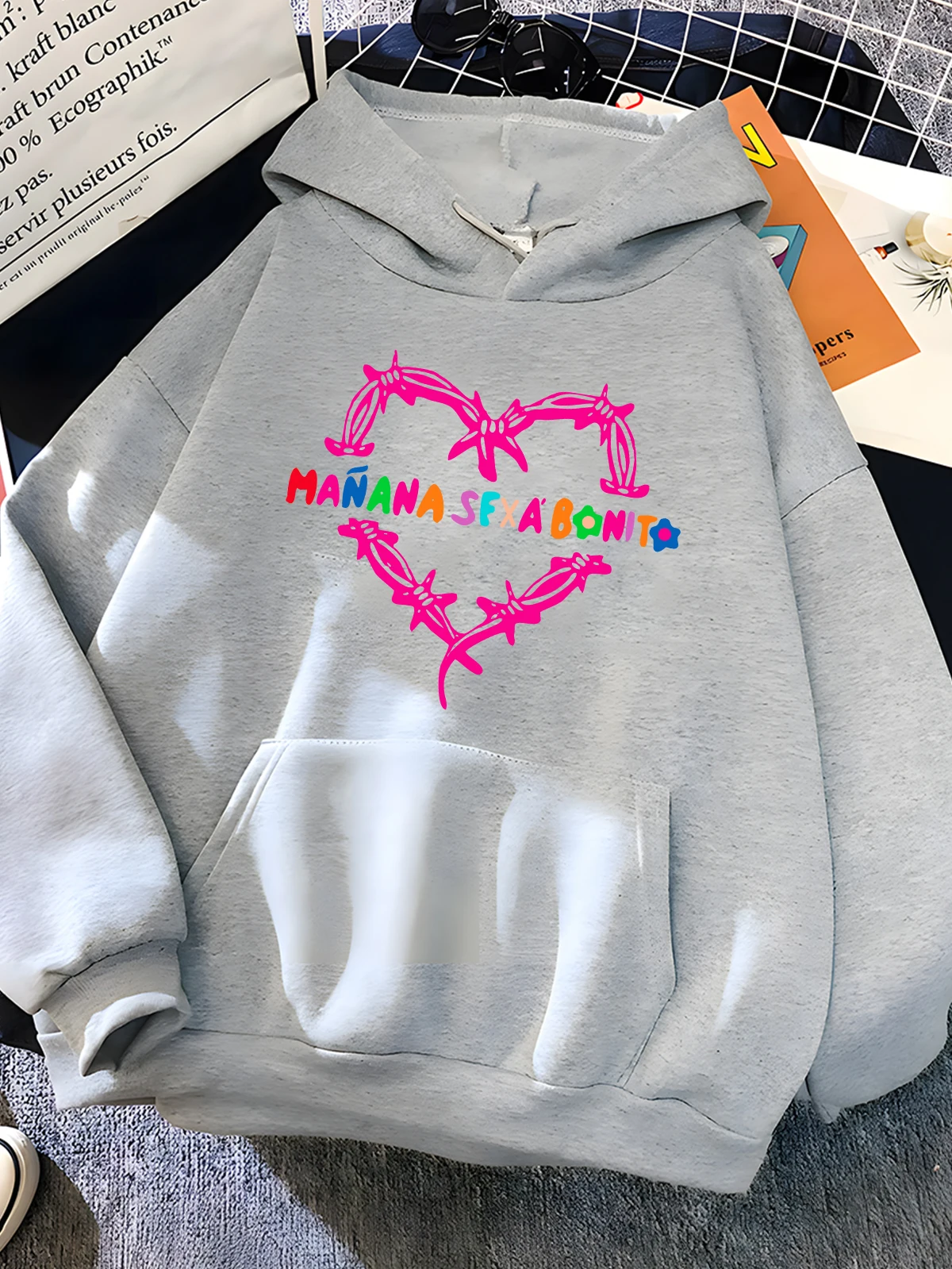 Hirsionsan Colorful Heart Print Sweatshirt Women Soft Casual Loose Chic Female Hoodies 2023 Winter New Warm Fleece Girls Tops