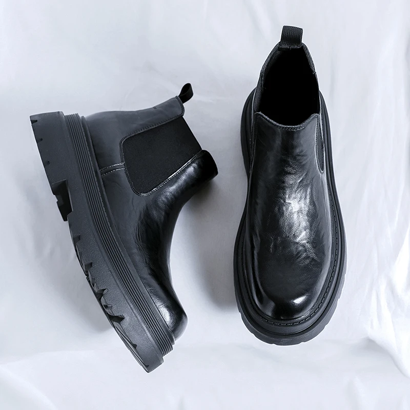 Chelsea Shoes Men 2024 High Quality Slip On Men\'s Boots Winter Round Toe Solid Short Barrel Platform Water Proof Fashion Boots