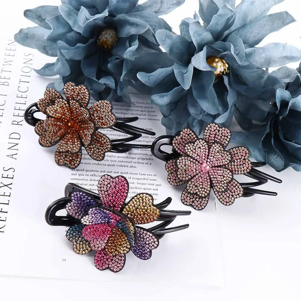 Headwear Girls Hairstyle Tools Resin Flower Hair Clip Rhinestone Duckbill Clip Female Hair Accessories Korean Style Hairpin DIY